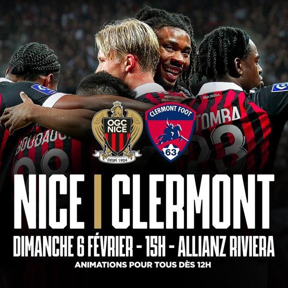OGC NICE-CLERMONT DIMANCHE 6 FEVRIER A L'ALLIANZ RIVIERA